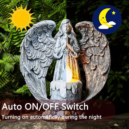 Resin Praying Wings Angel Figurines Solar Garden Statues Outdoor Sculptures For Cemetery Decorations