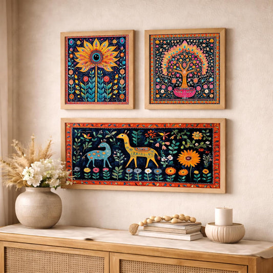 Madhubani Art Big Wall Paintings For Living Room, Bedroom/Pichwai frames for wall decor - Traditional Indian Art Framed Paintings For Home Decor and Cafe decor/ Minimal art framed posters for wall decoration