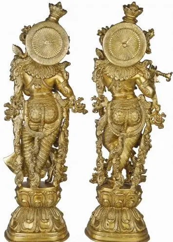 Antique Brass Radha Krishna Murti | Handcrafted Spiritual Decor Piece | Premium Brass Radha Krishna Murti ( Yellow, 29 inch)