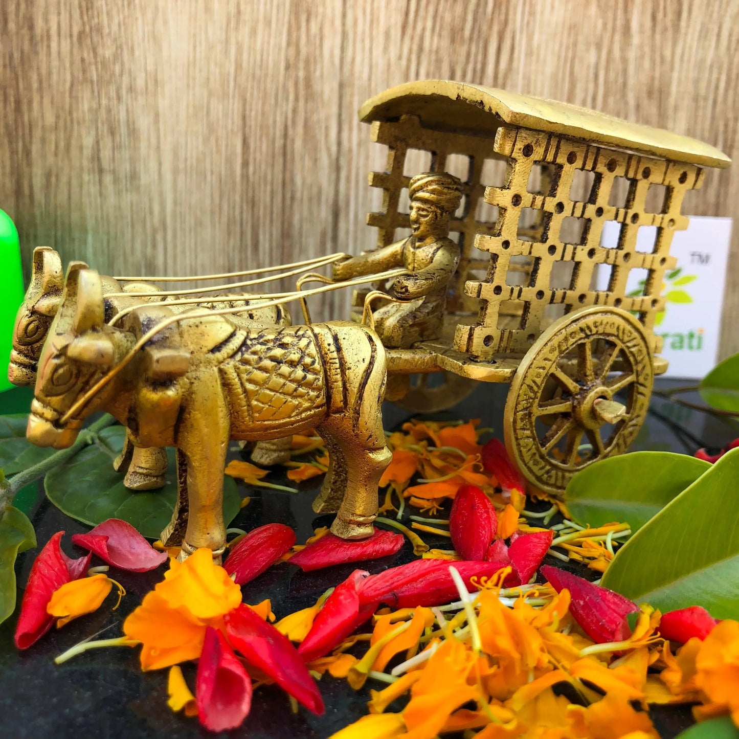 Premium Brass Combo – Lakshmi Ganesh Saraswati Statues, Brass Diya & Decorative Bullock Cart | Pooja Room & Festival Gift
