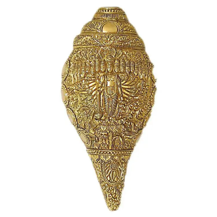 Brass made conch with lord Vishnu figure on it for pooja ghar/temple decor