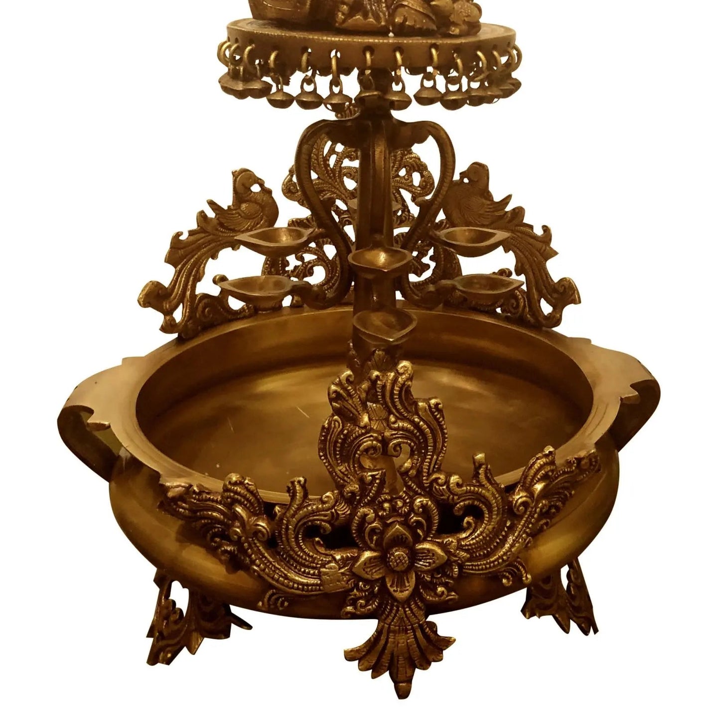 Brass made event decor floating candle stand - Urli with Lord Ganesha figure on it