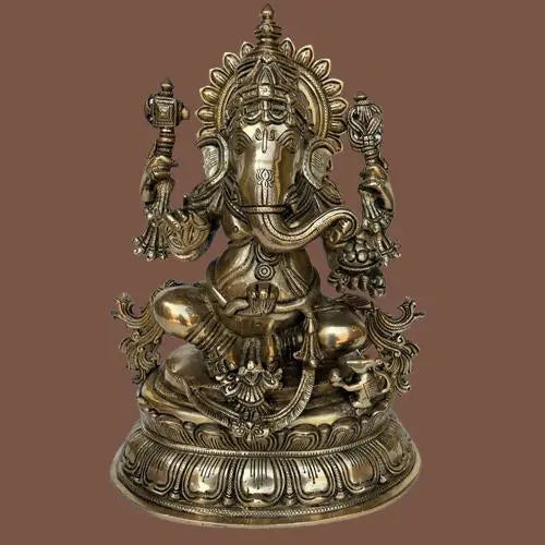 Sitting Lord Ganesha brass made hand carved statue