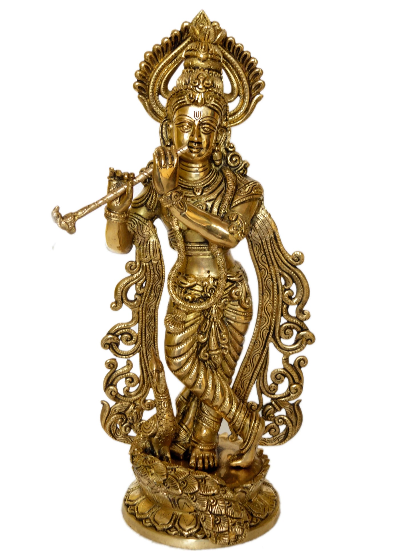 Krishna with cow playing flute brass made Murti by kafalo