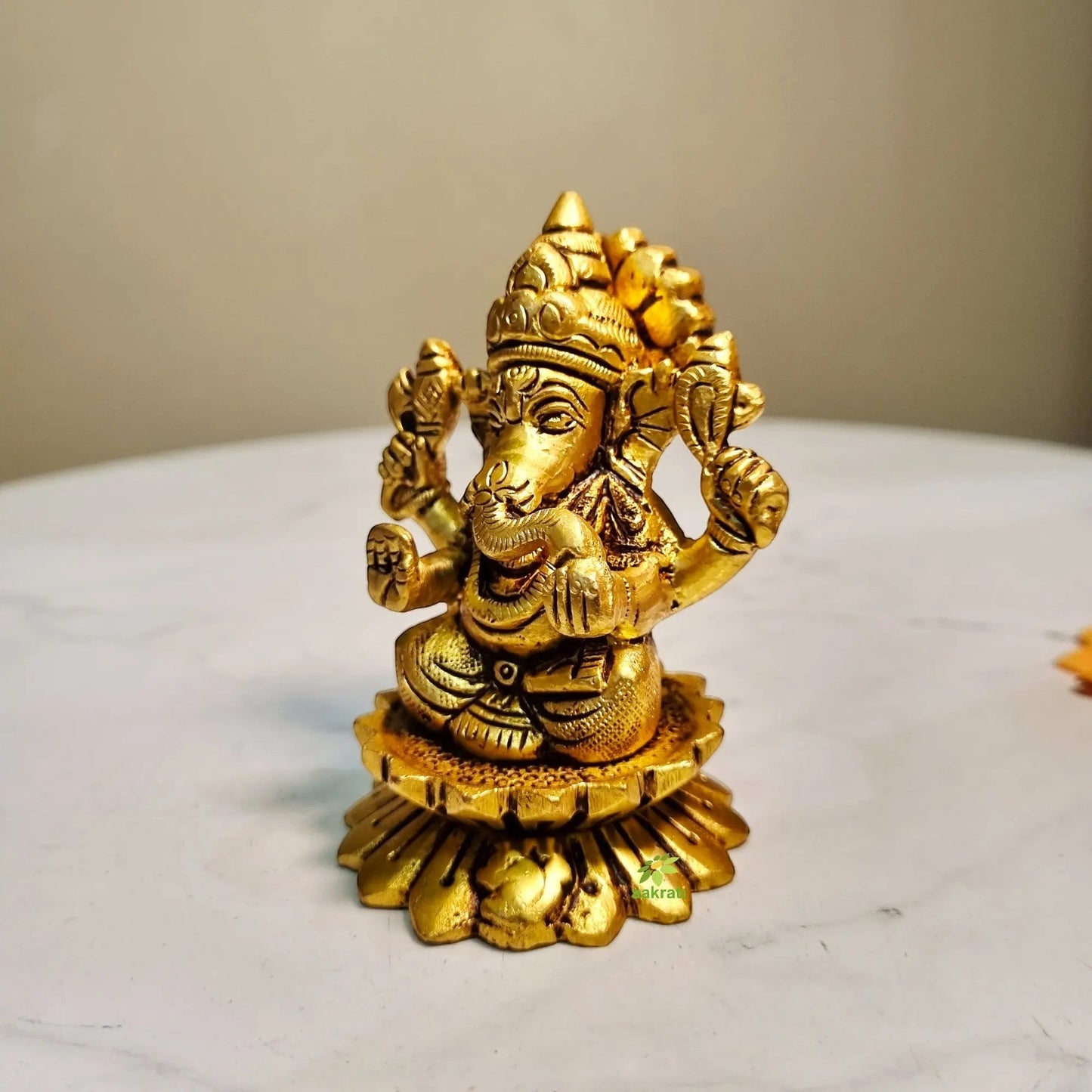 Brass Ganesh God idol for Diwali Pooja| Ganesh Statue for Home| Brass Ganesh murti (Yellow 3 inch)
