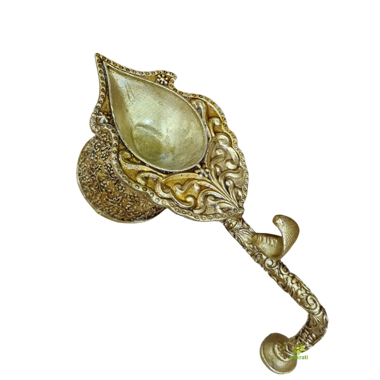 Light Weighted Brass Diya with Handle | Antique Oil Lamp for Puja & Home Decor | Handcrafted Brass Diya with Long Handle | Religious Decor & Festive Gift Item (Yellow, 2.2 Inch)