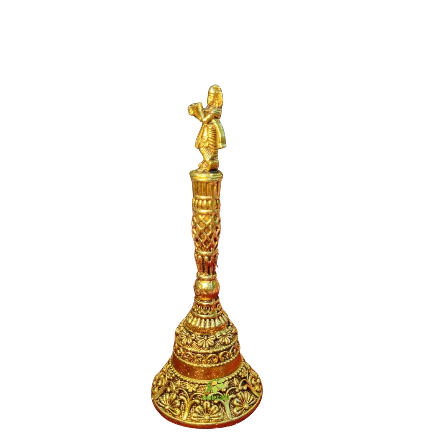 Spiritual Ghanti for Aarti & Rituals |Light Weighted Brass Hand Ghanti for Pooja | Temple Bell with Clear Sound for Mandir Rituals (Yellow, 5.5 Inch)