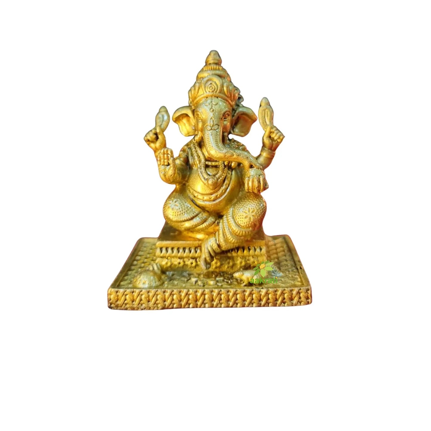 Antique Brass Ganesha Idol for Puja | Hindu God Murti for Mandir Decor | Light Weighted Ganpati Murti for Festive & Spiritual Use (Yellow, 3 Inch)