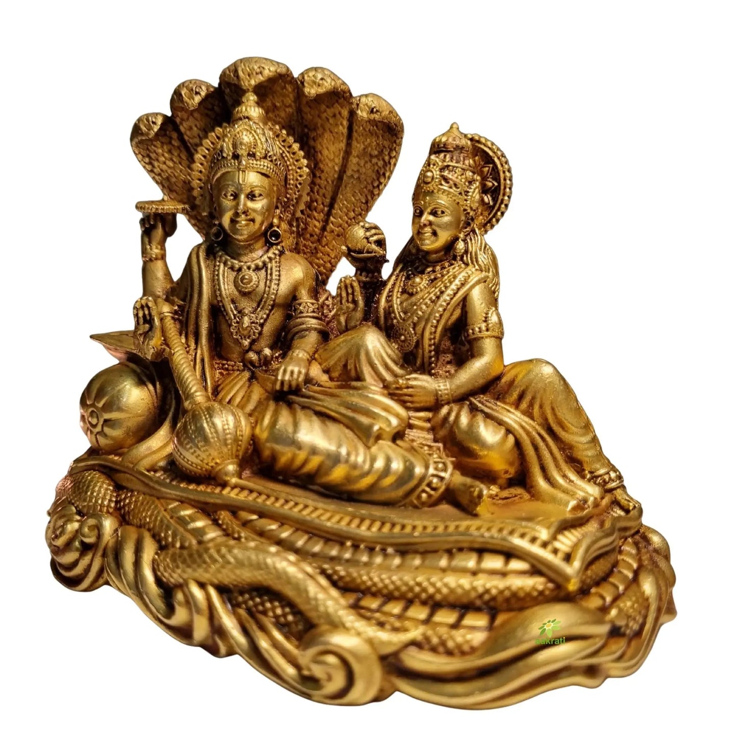 Pure Brass Vishnu Laxmi Murti | Hindu Temple Idol for Daily Puja & Rituals | Traditional Puja Murti for Home & Office (Yellow, 4.2 Inch)