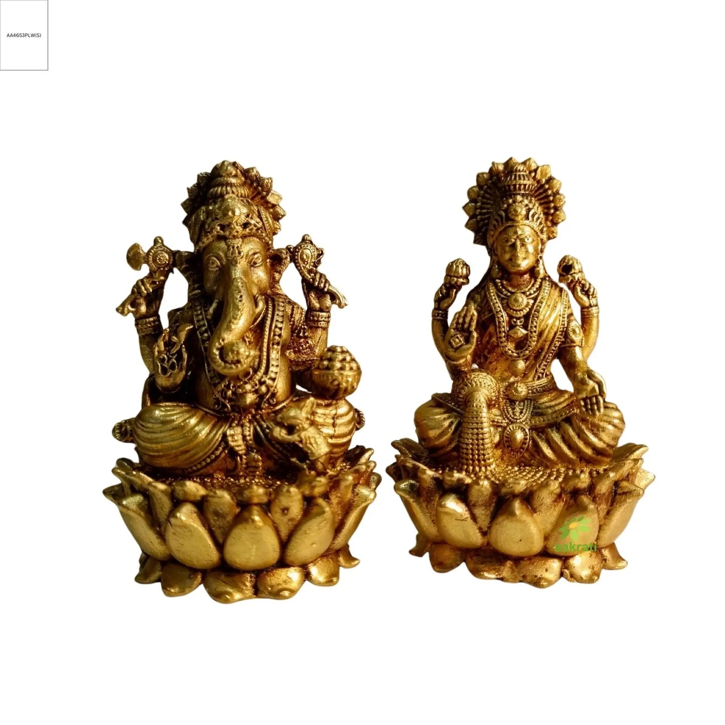 Light Weighted Lakshmi Ganesh Idol Set in Brass | Hindu Puja Murti for Home Temple & Gifting | Temple Statue for Diwali & Rituals (Yellow, 3 Inch)
