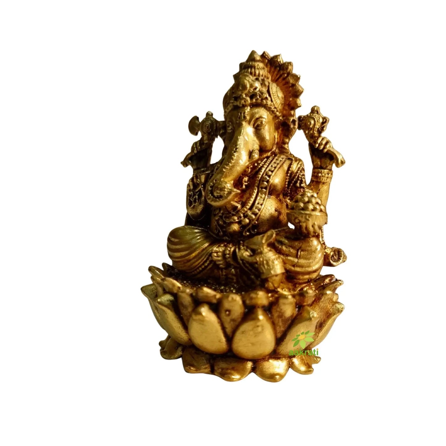 Decorative Brass Ganapati Statue | Ethnic Hindu God Figurine for Diwali & Daily Pooja | Light Weighted Ganesh (Yellow, 3 Inch)
