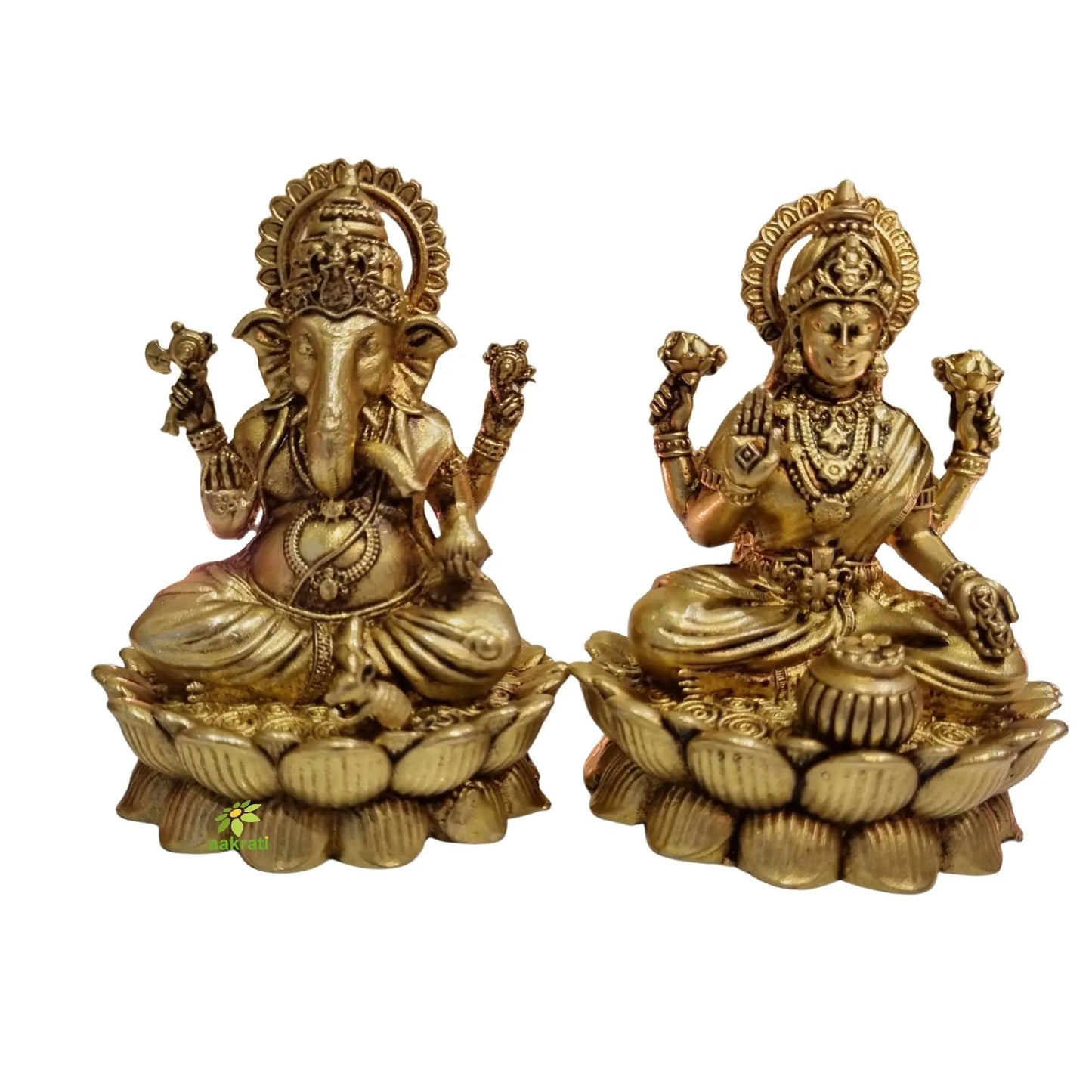 Pure Brass Laxmi Ganesh Idol for Temple | Traditional Puja Murti for Home & Office | Light Weighed Brass Laxmi Ganesh Murti for Mandir (Yellow, 3.5 Inch)