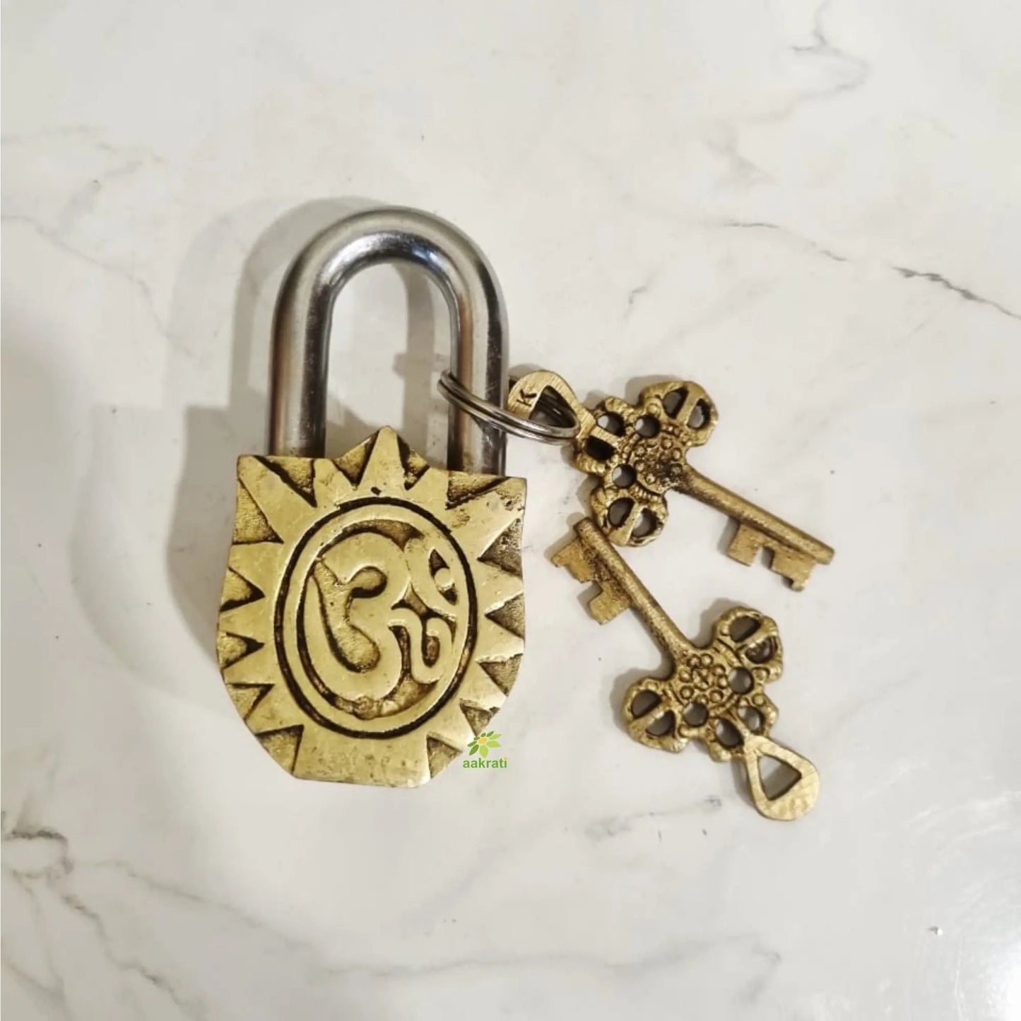 Brass Shiva Engraved Padlock with 2 Keys | Intricately Engraved Lock for Home Décor & Spiritual Gifting | Handcrafted Brass Padlock