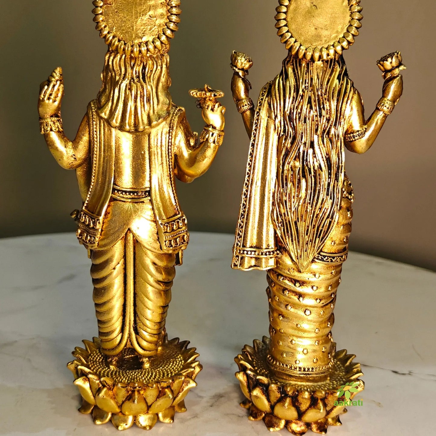 Lightweight Brass Vishnu Lakshmi Standing Idol | Standing Hindu God Idol for Pooja Room |Traditional Brass Vishnu Lakshmi Idol (Yellow, 6 Inches)