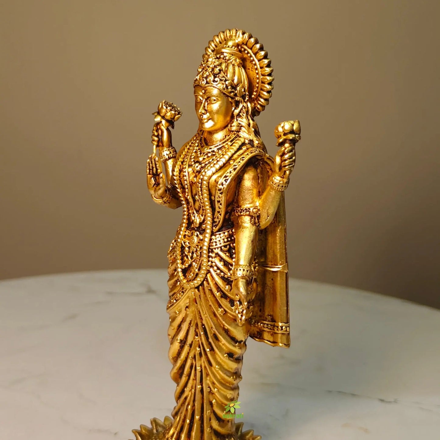 Lightweight Standing Goddess Idol for Mandir & Vastu Décor | Decorative Brass Goddess Lakshmi Standing Statue (Yellow, 6 Inches)