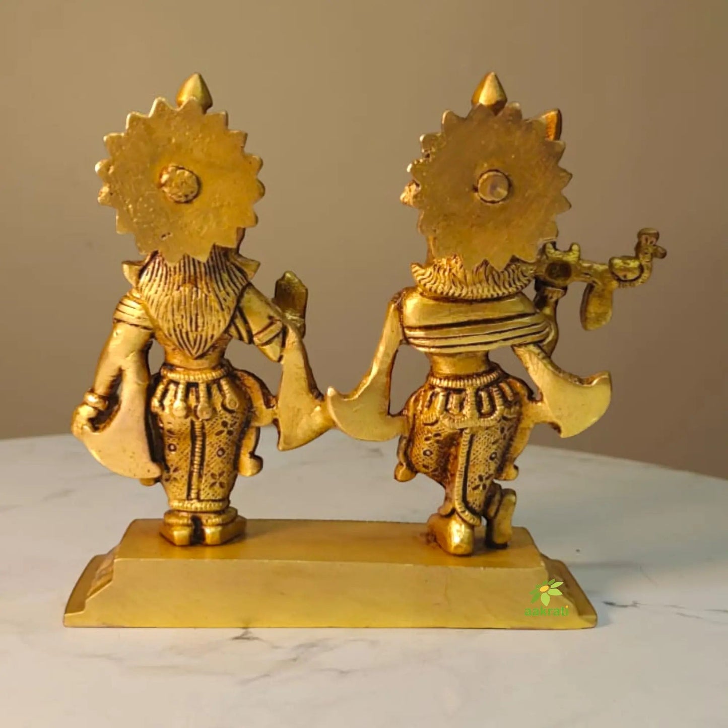 Designer Brass Radha Krishna Murti | Antique Style Temple Idol for Home Décor | Handcrafted Divine Couple Idol for Mandir (Yellow, 5 Inches)