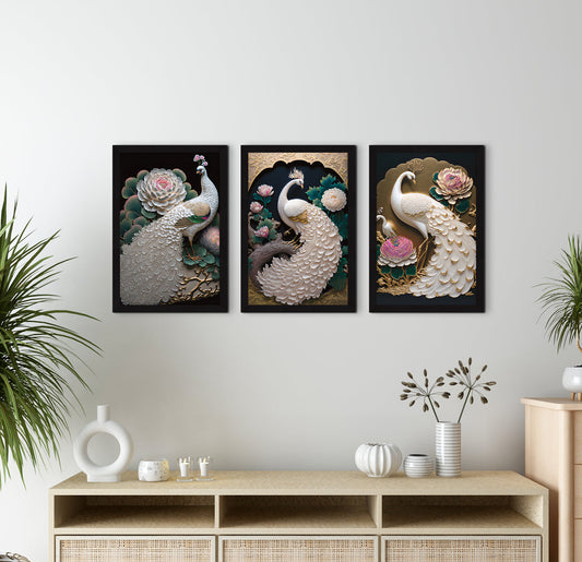 Peacock Abstract Art Paintings, Painting For Wall Living Room, Set of 3 AXIII-16-PEA