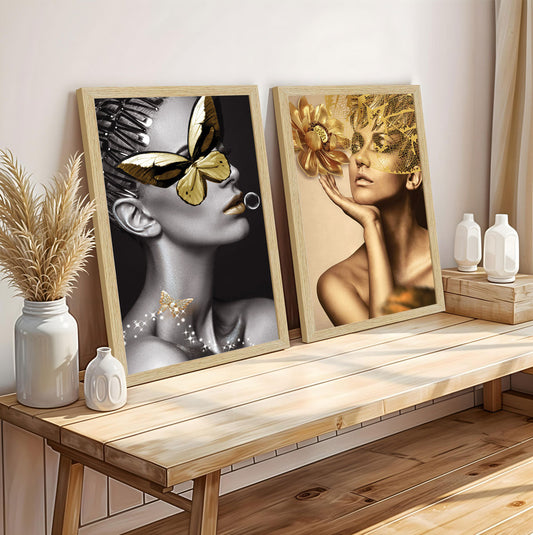 ArtX Women Aesthetic Wall Decor Paintings with Frame for Home Decoration, for Living Room, Bedroom, Office, Set Of 2 AXII-20-GRL