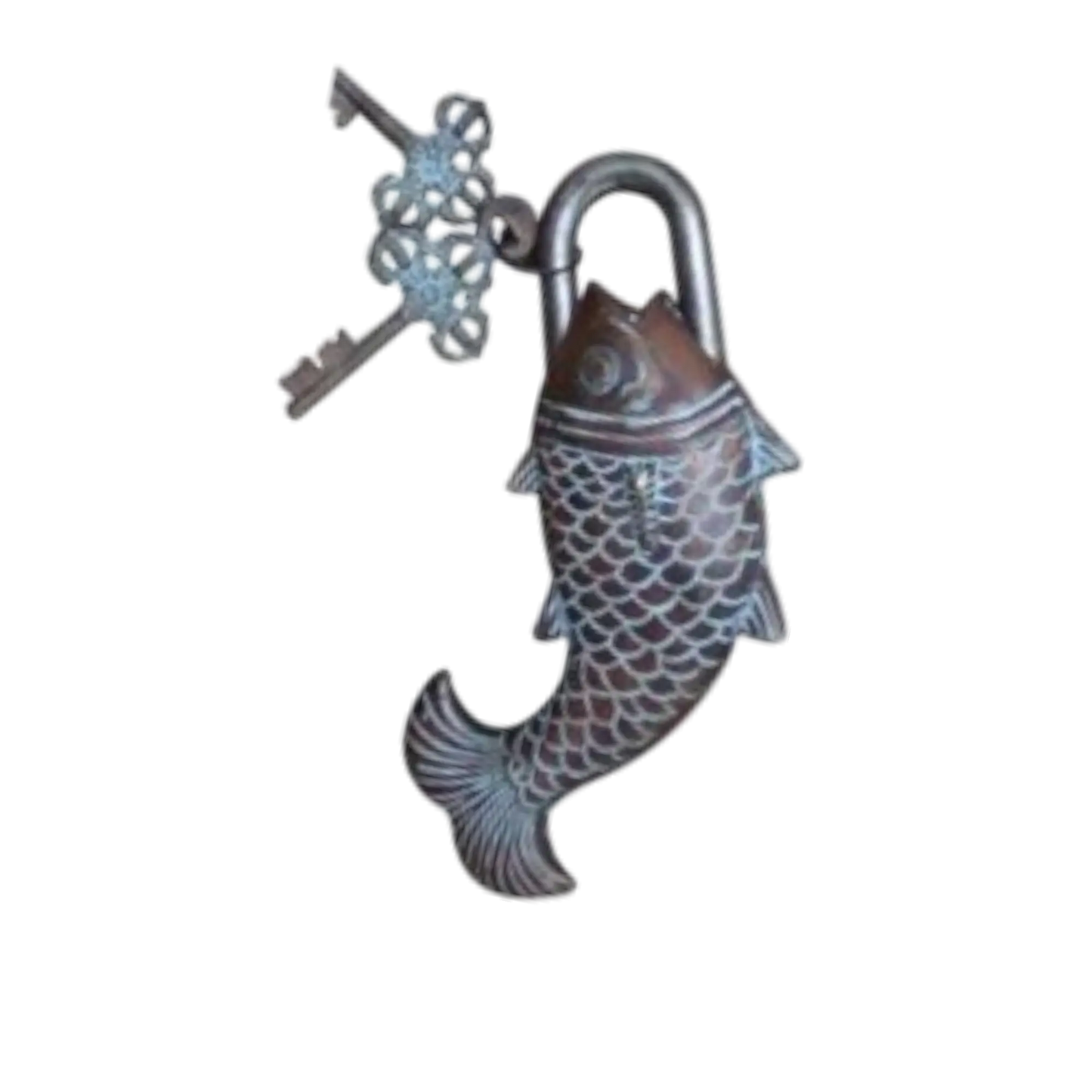 Handcrafted Brass Antique Padlock | Vintage Security for Your Home | Brass Fish Shape Padlock ( Yellow, 3.5 inch)