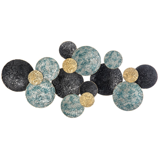 3D Metal Wall Art Modern Circle Hanging Wall Sculptures Home Decor For Living Room Bedroom Dining Room, Blue Black Gold