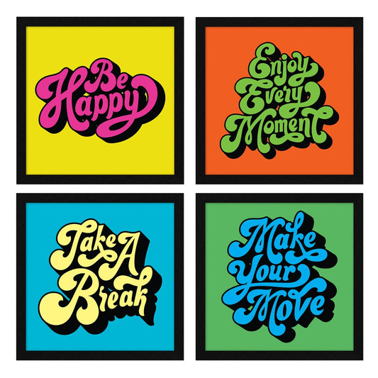 Cursive and Colorful Motivational Quotes Wall Frames, Inspirational, Set of 4, AXS4-10x10-101