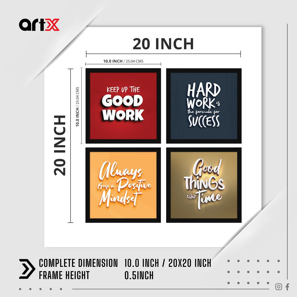 3D Typography Motivational Quotes Wall Frames, Inspirational, Set of 4, AXS4-10x10-102