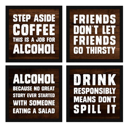Best Drinking Quirky Quotes Wall Frames, Set of 4, AXS4-10x10-103