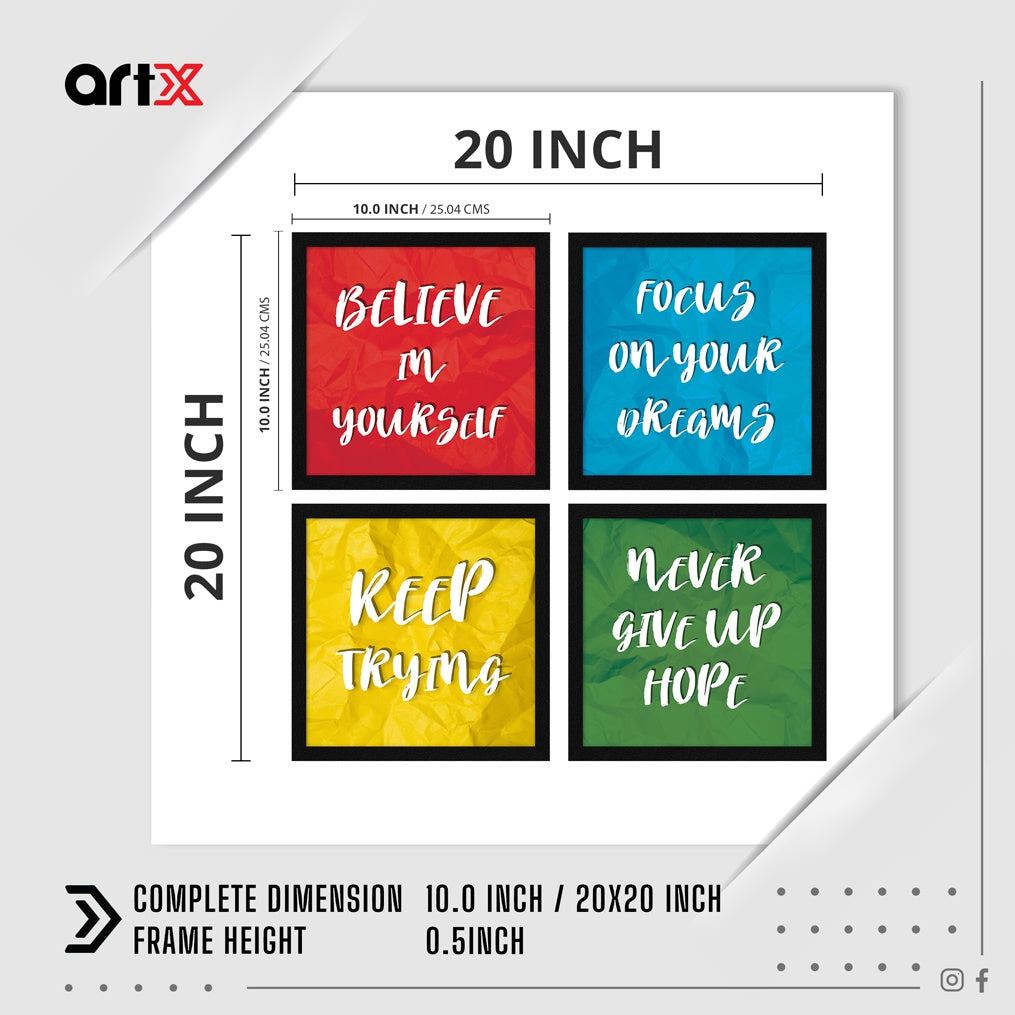 Colorful Motivational Quotes Wall Frames, Study Room, Set of 4, AXS4-10x10-104