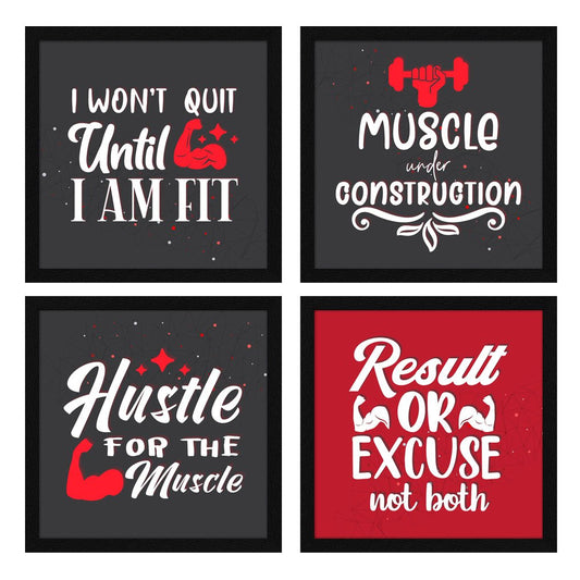 Fitness Gym Motivational Quote Wall Frames, Inspirational, Set of 4, AXS4-10x10-120
