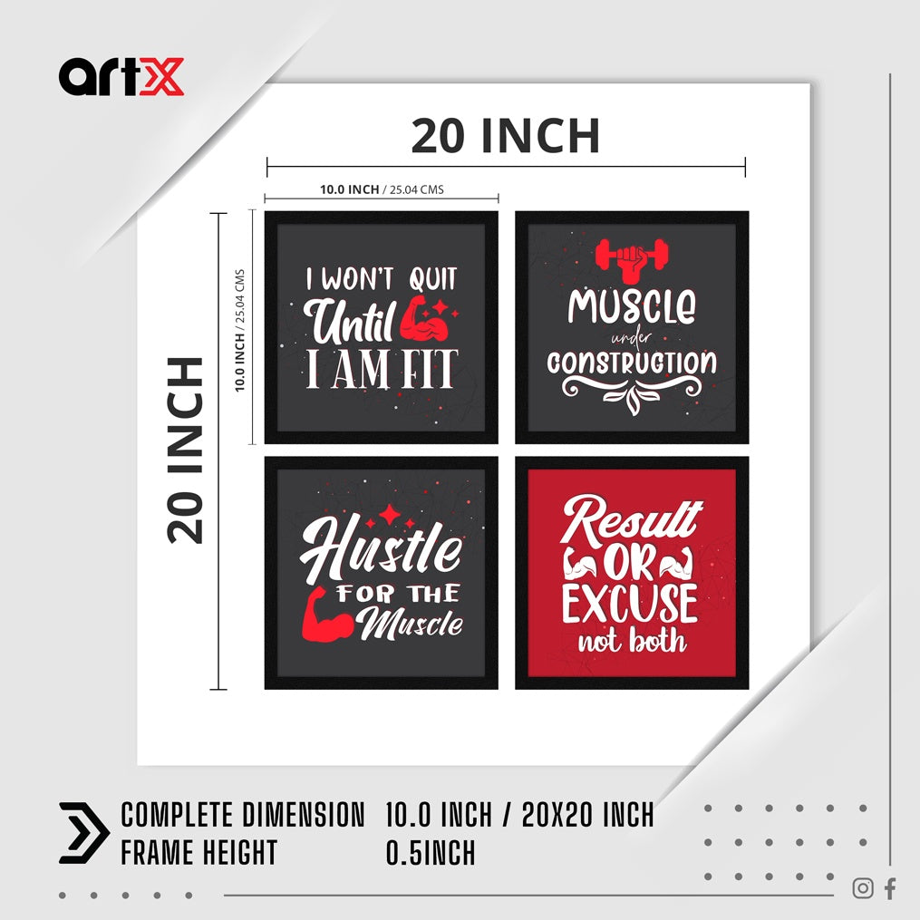 Fitness Gym Motivational Quote Wall Frames, Inspirational, Set of 4, AXS4-10x10-120