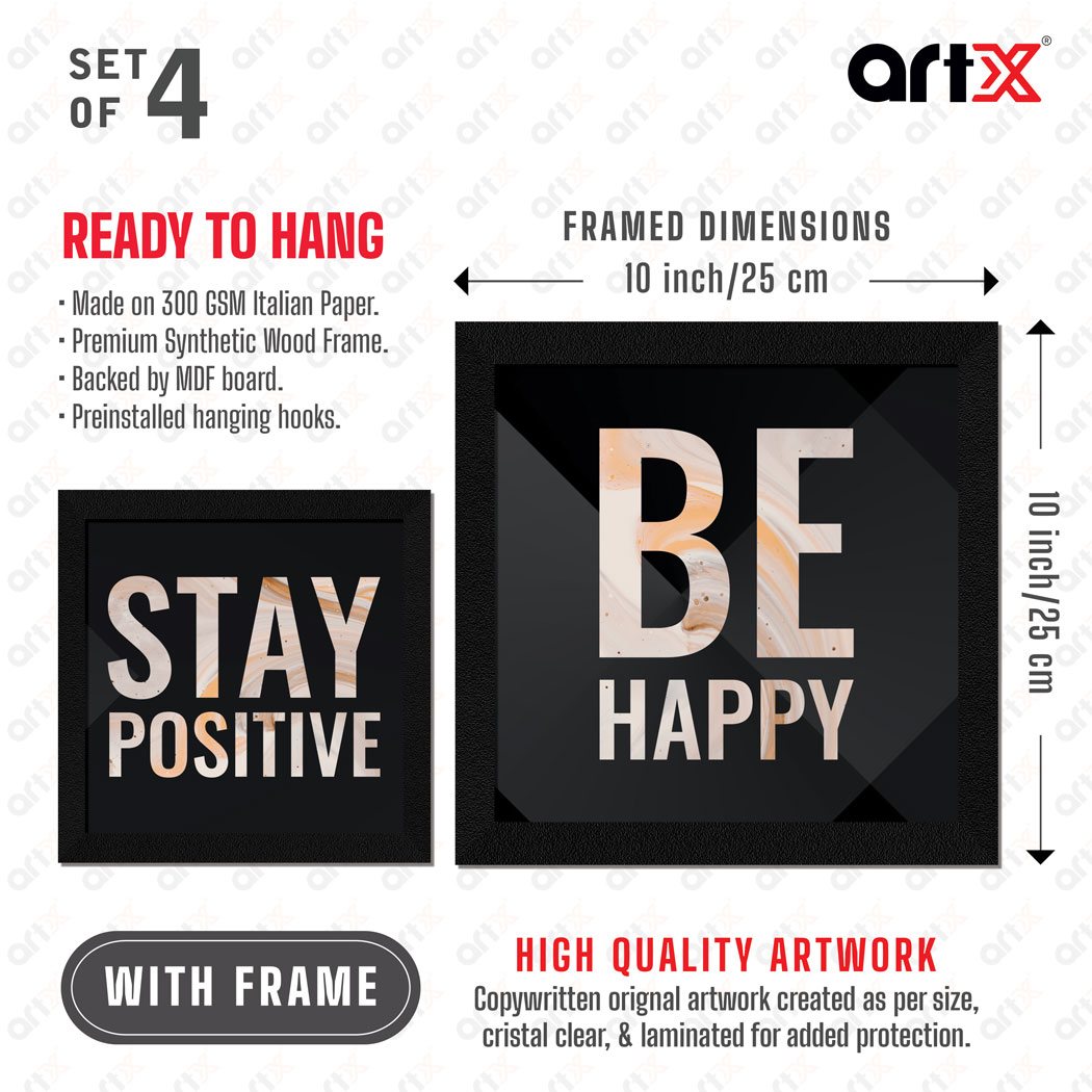 Stay Positive Motivational Quote Wall Frames, Inspirational, Set of 4, AXS4-10x10-128