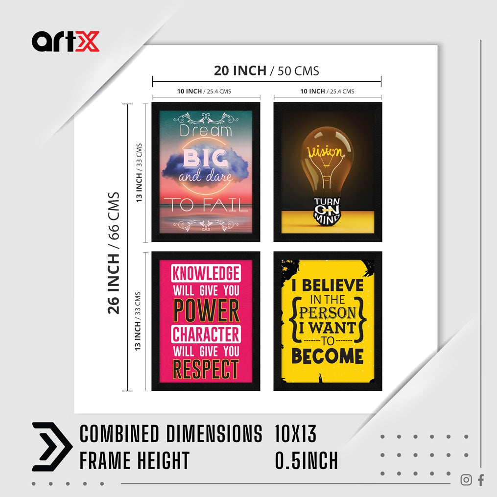 Dream Big and Dare to Fail Motivational Quote Wall Frames, Inspirational, Set of 4, AXS4-111