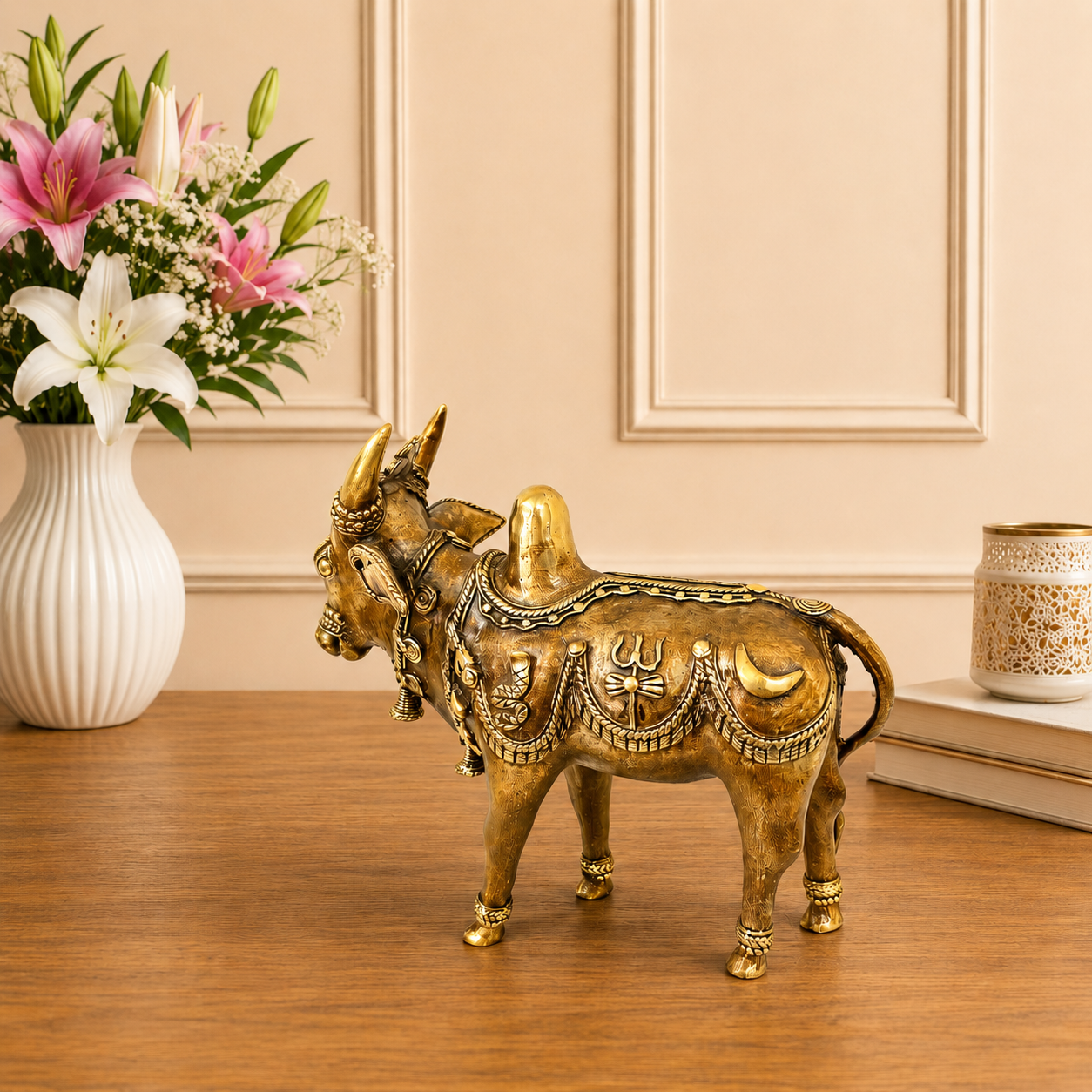 Brass Dhokra Standing Nandi Idol (7 Inch) Vedansh Craft