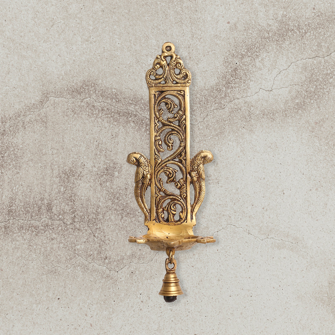 Brass Peacock Hanging Diya With Bell (13 Inch) Vedansh Craft