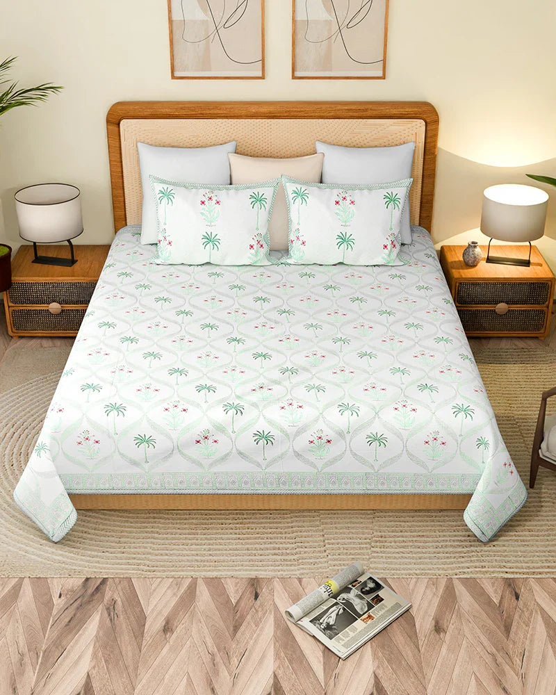 Artisanal Jaipur Handblock Printed 100% Premium Cotton King Bed Sheet with Matching Pillow Covers