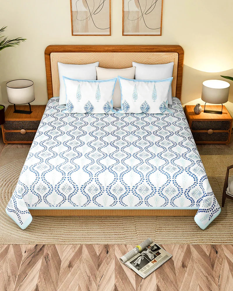 Handcrafted Jaipur Handblock Printed 100% Premium Cotton King Bed Sheet with Coordinated Pillow Covers