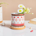 Noor Art Multicolor Ceramic Planter With Wooden Coaster Nestasia