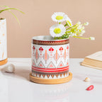 Noor Art Multicolor Ceramic Planter With Wooden Coaster Nestasia