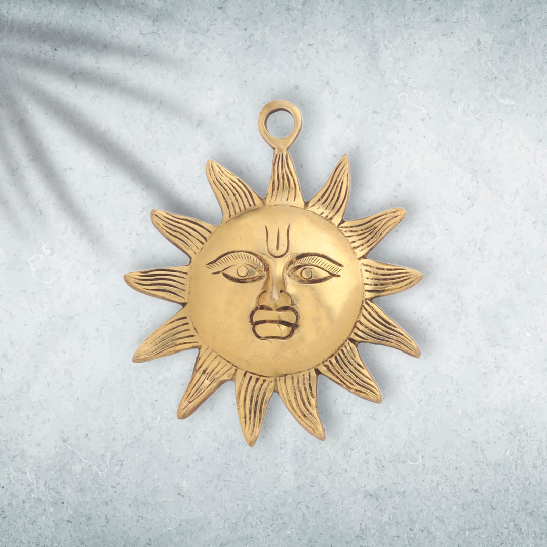 Brass Sun Face Wall Hanging (5 Inch) Vedansh Craft