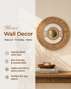 Coastal Raffia Wall Mirror Handmade Woven Boho Home Decor Accent