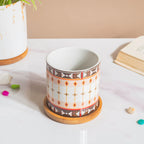 Noor Art Orange and Brown Planter With Wooden Coaster Nestasia