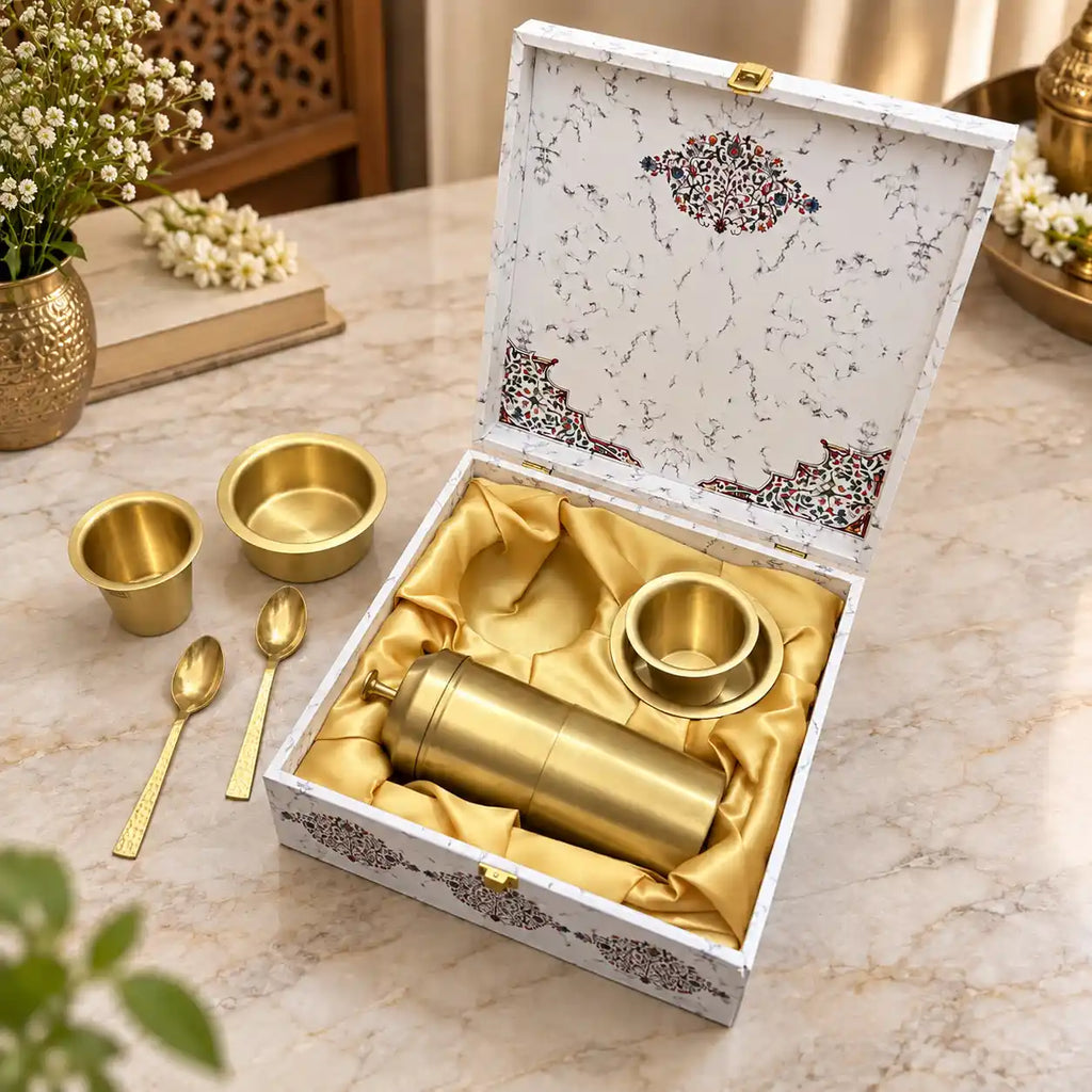 Brass Coffee Filter & Davara Set – Traditional South Indian Coffee Maker Gift Hamper Vedansh Craft