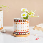 Noor Art Orange and Brown Planter With Wooden Coaster Nestasia