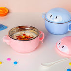 Steel Food Bowl With Heating Water Chamber Pink 400 ml Nestasia