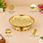 Brass Shree Yantra Engraved Lotus Plate With Stand (5.5 Inch) Vedansh Craft