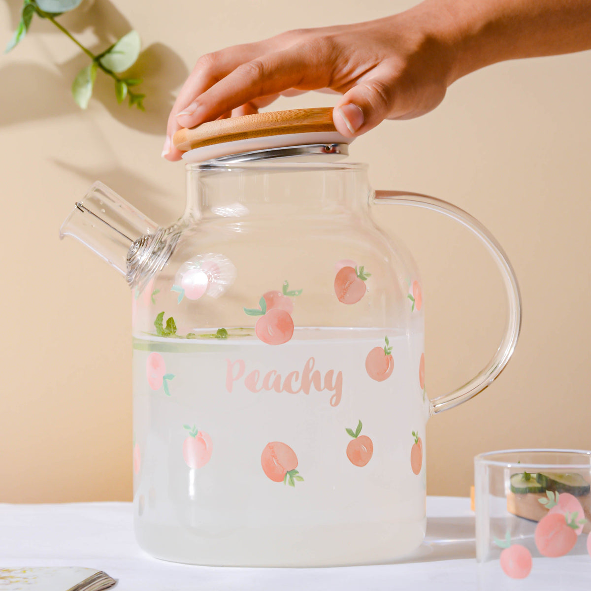 Peach Glass Teapot Large Pink Nestasia