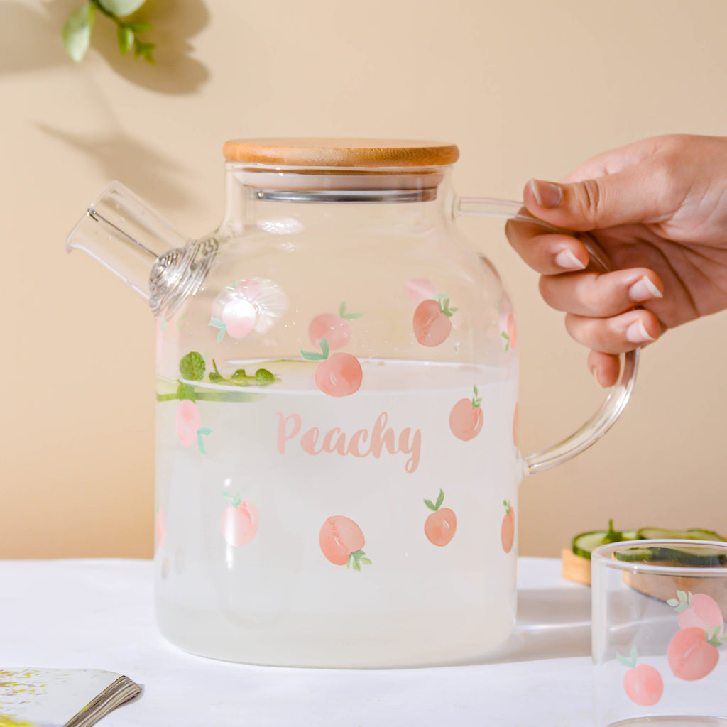 Peach Glass Teapot Large Pink Nestasia