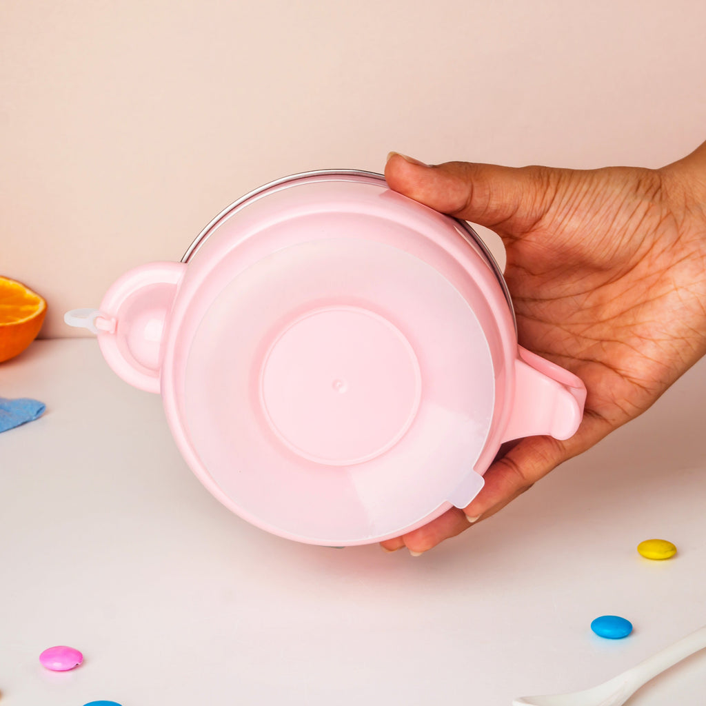 Steel Food Bowl With Heating Water Chamber Pink 400 ml Nestasia
