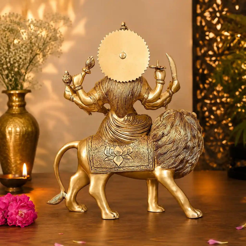 Brass Goddess Durga Sitting on Lion Superfine Idol (16.5 Inch) Vedansh Craft