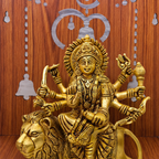 Brass Goddess Durga Sitting on Lion Statue (8.5 Inch) Vedansh Craft